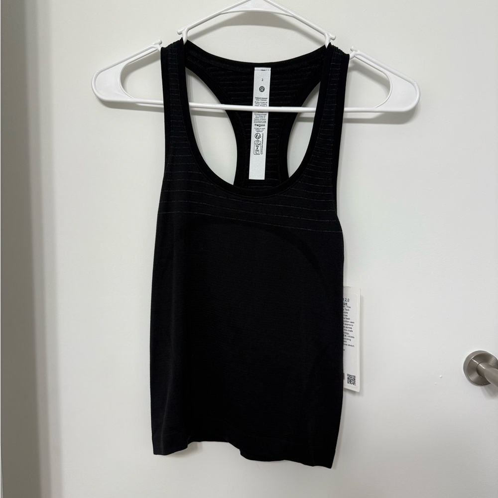 lululemon athletica swiftly Black Racerback 2.0 race glow stripe  Seamless Tank